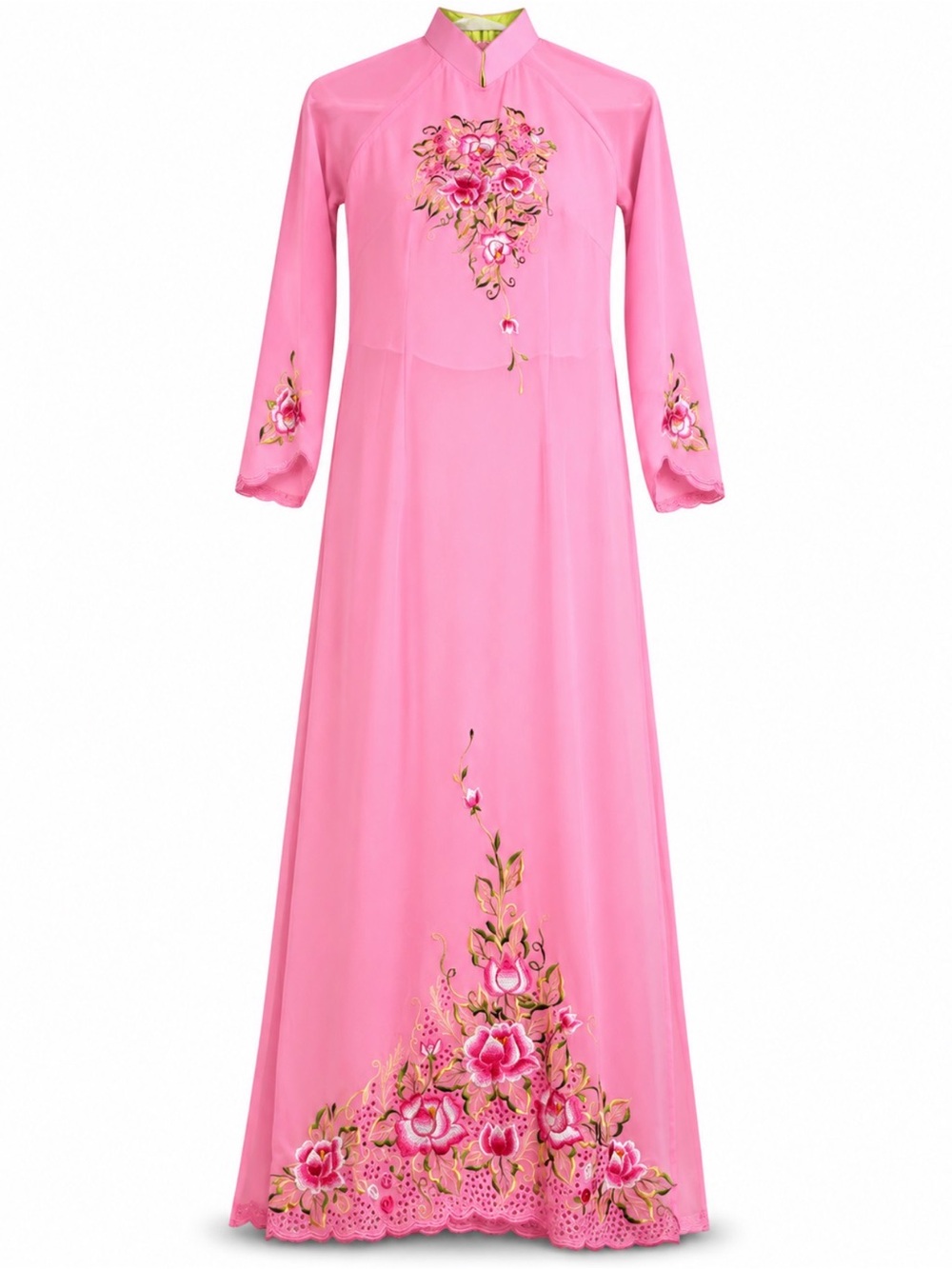 Handmade Vietnamese Ao Dai embroidery pink (chest: 92 cm waist:  77 cm) no pants